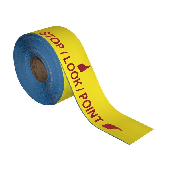 Superior Mark Floor Marking Message Tape, 4in x 100Ft , STOP LOOK POINT WITH HANDS IN-STP-LOOK-PT